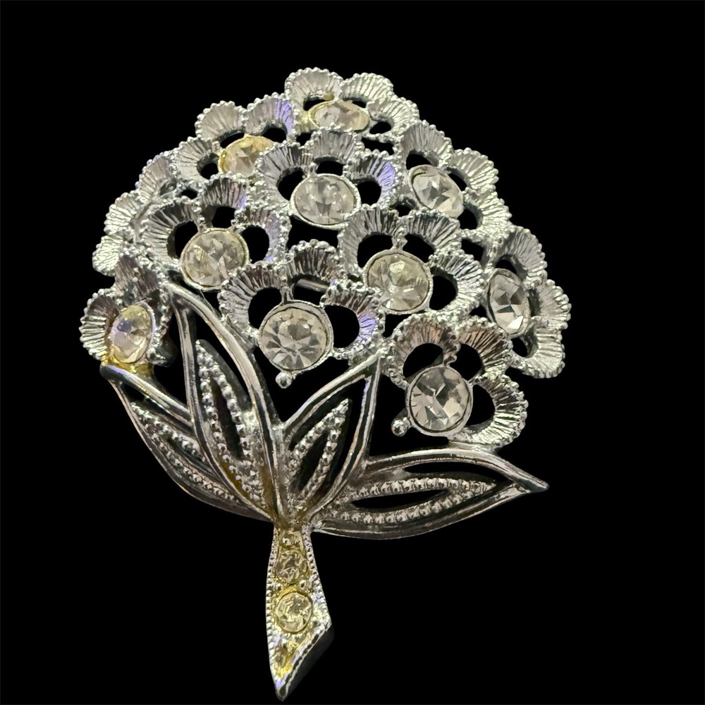 Vintage Sarah Cov Signed 70s Sparkle Lites Rhinestone Flower Bouquet Pin Brooch